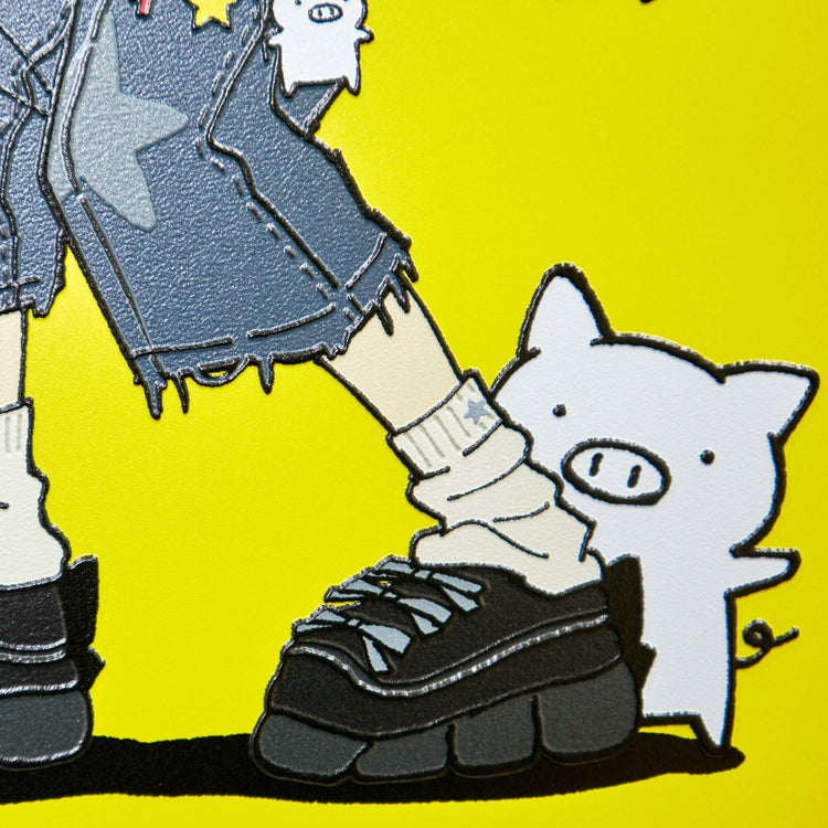 ぶたさんと女の子 ピース (半袖)