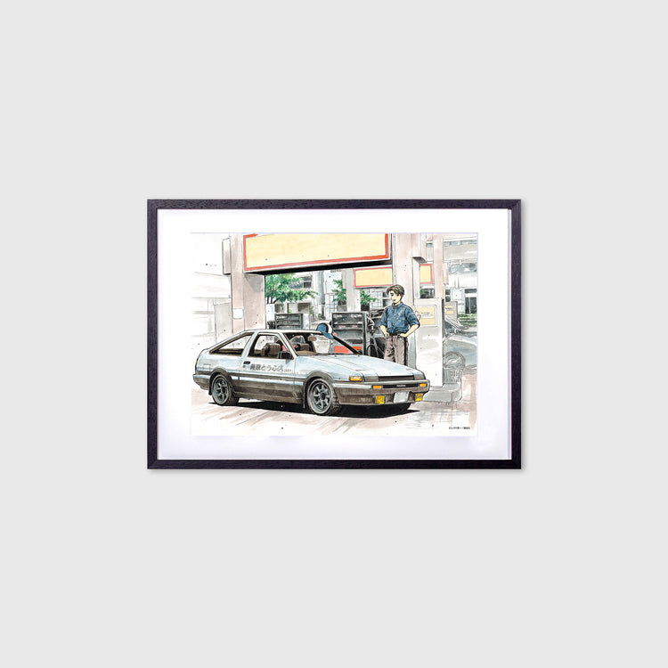 藤原拓海 AE86トレノ-ガソリンスタンド