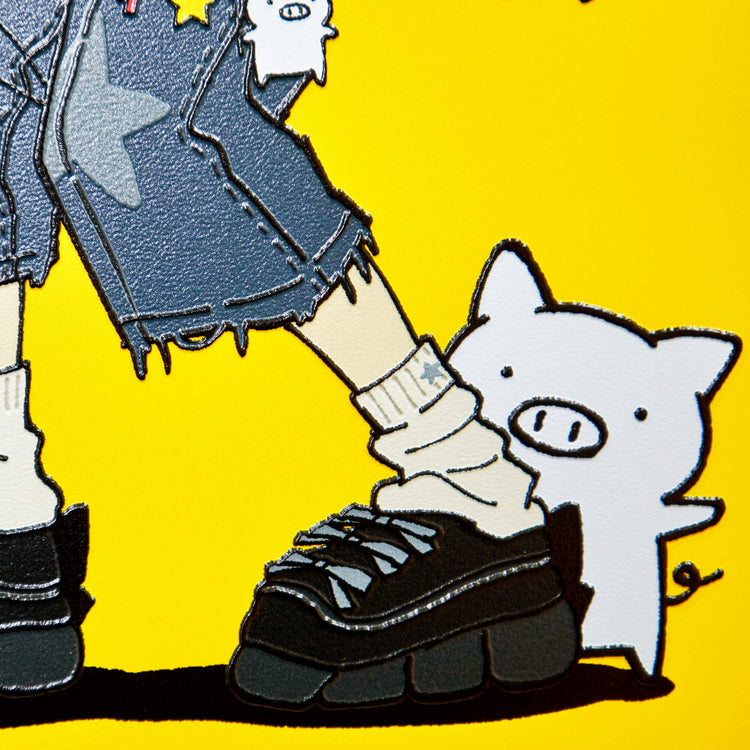 ぶたさんと女の子 ピース (半袖)