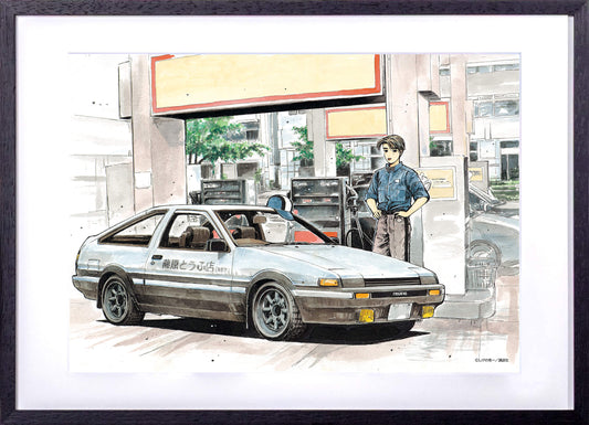 藤原拓海 AE86トレノ-ガソリンスタンド